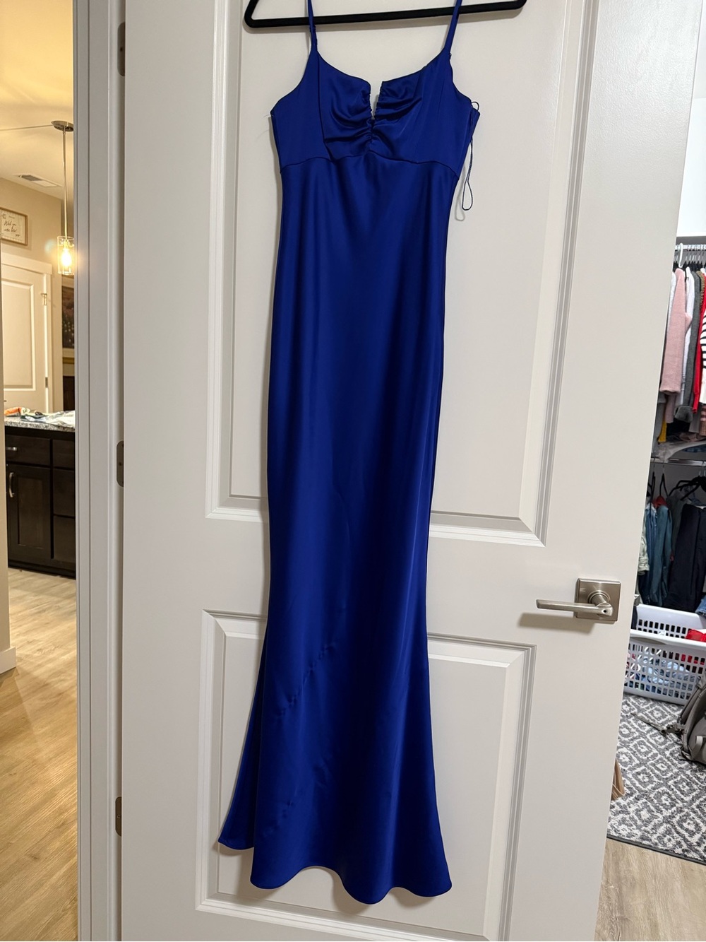 Royal Blue Satin Spaghetti-Strap Prom Dress